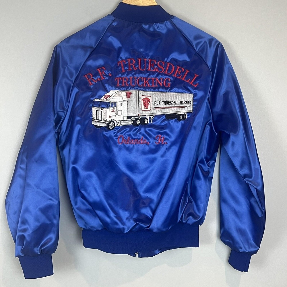 Satin Bomber Jacket R.F. Truesdell Trucking Orlando FL King Louie Small Vtg USA